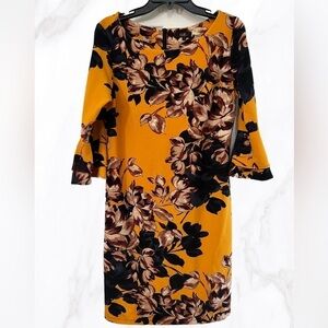 Navy and Gold Floral Ruffle Sleeve Dress size 8 NWOT